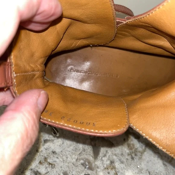 BALENCIAGA/PARIS caramel leather ankle booties